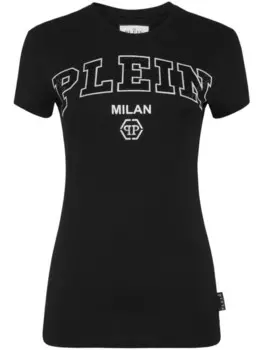 Philipp Plein футболка с логотипом, украшенная стразами, черный