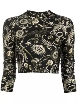 Philipp Plein футболка с рукавами три четверти и графичным принтом, черный