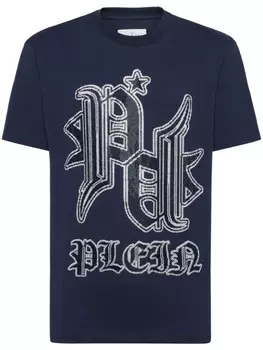 Philipp Plein футболка с татуировкой и стразами, синий