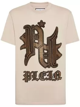 Philipp Plein футболка с татуировкой и стразами, нейтральный цвет