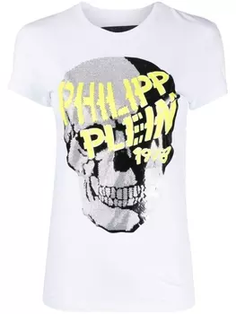 Philipp Plein футболка с V-образным вырезом и декором Skull, белый