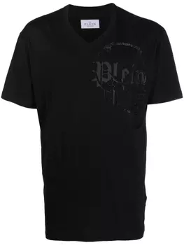 Philipp Plein футболка с V-образным вырезом и логотипом, черный