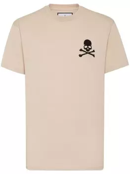 Philipp Plein футболка с вышивкой Skull, нейтральный цвет