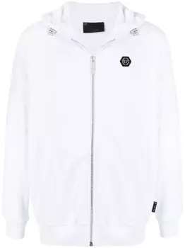 Philipp Plein худи на молнии с логотипом Skull, белый