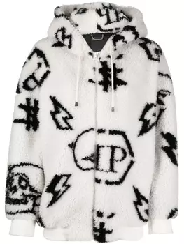 Philipp Plein худи на молнии с принтом, белый