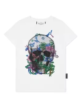 Philipp Plein Junior футболка с кристаллами и декором Skull, белый