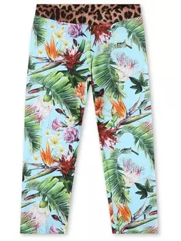Philipp Plein Junior легинсы с цветочным принтом, синий