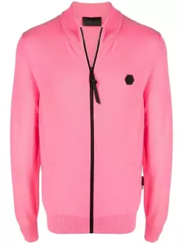 Philipp Plein кардиган на молнии с нашивкой-логотипом, розовый