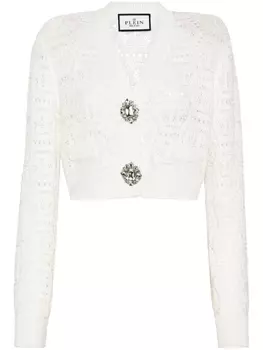Philipp Plein кардиган в технике кроше с монограммой, белый