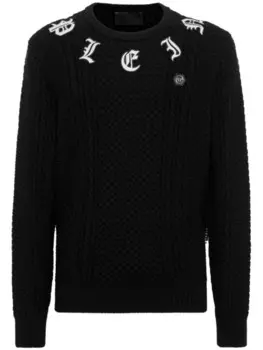 Philipp Plein кашемировый джемпер с вышитым логотипом, черный