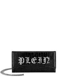 Philipp Plein клатч Gothic Plein с тиснением под кожу крокодила, черный