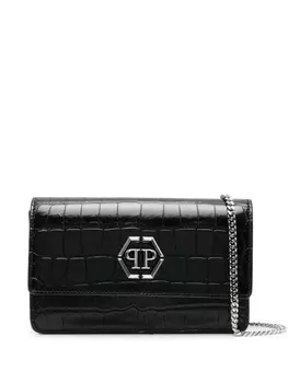 Philipp Plein клатч Superheroin с тиснением под кожу крокодила, черный