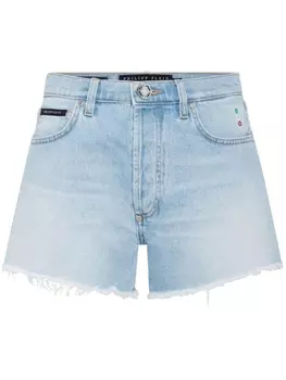 Philipp Plein короткие джинсовые шорты с логотипом, синий