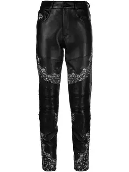 Philipp Plein кожаные брюки скинни со вставками, черный