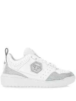 Philipp Plein кожаные кроссовки, украшенные кристаллами, белый