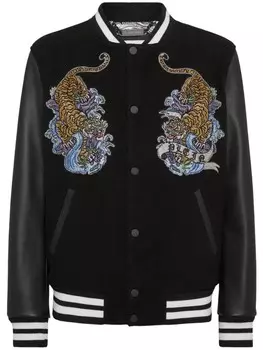 Philipp Plein куртка-бомбер с тигровым принтом, черный