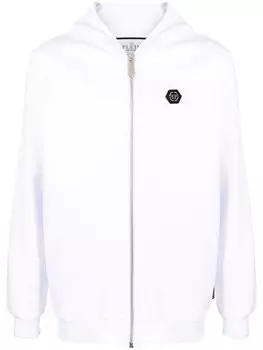 Philipp Plein куртка с капюшоном и логотипом Hexagon, белый