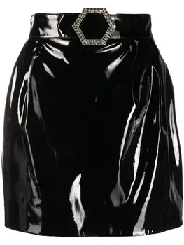 Philipp Plein лакированная мини юбка, черный