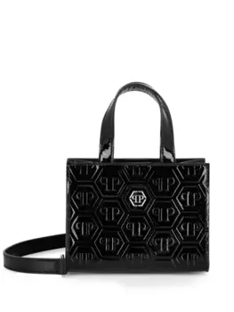 Philipp Plein лакированная сумка-тоут с монограммой, черный