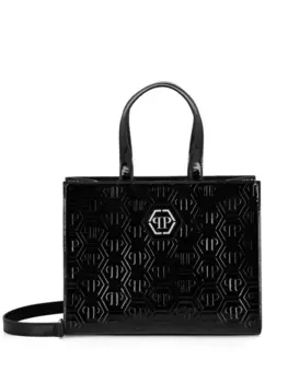 Philipp Plein лакированная сумка-тоут с монограммой, черный