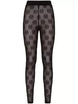 Philipp Plein леггинсы из тюля с монограммным узором, черный