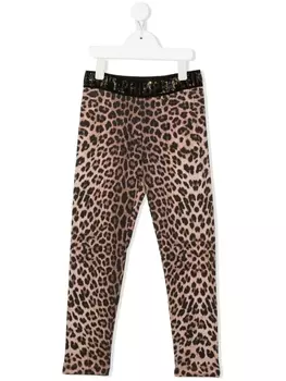 Philipp Plein легинсы с леопардовым принтом и логотипом, коричневый