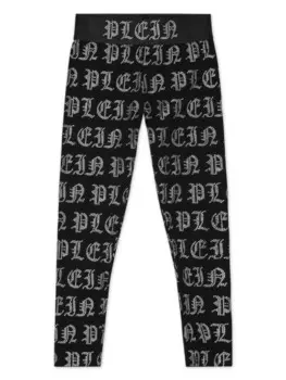 Philipp Plein легинсы с логотипом и стразами, черный