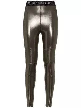 Philipp Plein легинсы с логотипом, золотистый