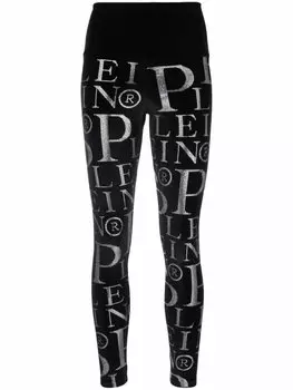 Philipp Plein легинсы с завышенной талией и логотипом, черный