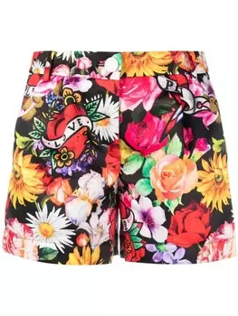 Philipp Plein Love Flowers floral-print shorts, черный
