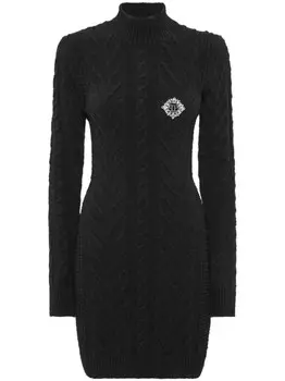 Philipp Plein мини-платье с аппликацией из трикотажа, черный