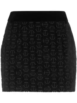 Philipp Plein мини-юбка из бархата с монограммой, черный