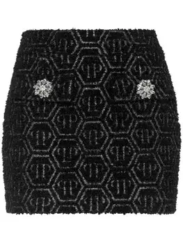Philipp Plein мини-юбка из твида с монограммой, черный