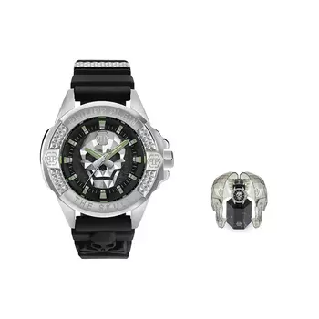PHILIPP PLEIN Наручные часы с кварцевым механизмом, силиконовым ремешком и черным циферблатом, мужские часы