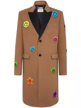 Philipp Plein однобортное пальто с нашивками, коричневый