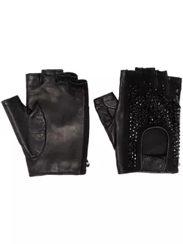 Philipp Plein перчатки-митенки со стразами, черный