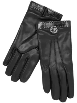 Philipp Plein перчатки с нашивкой-логотипом, черный
