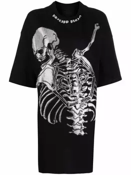 Philipp Plein платье-футболка с принтом Skeleton, черный