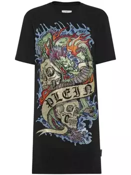 Philipp Plein платье-футболка Tattoo с кристаллами, черный