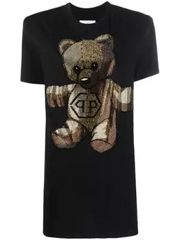Philipp Plein платье-футболка Teddy Bear с кристаллами, черный