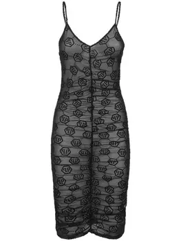 Philipp Plein платье из тюля с монограммой, черный