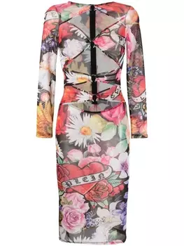 Philipp Plein платье миди Love Flowers, черный