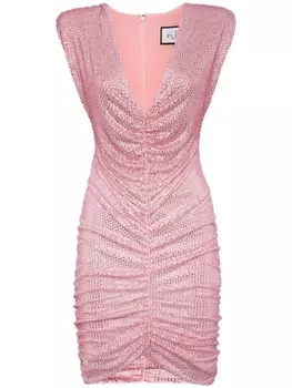 Philipp Plein платье мини с кристаллами и сборками, розовый