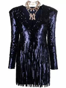 Philipp Plein платье мини с V-образным вырезом и пайетками, синий