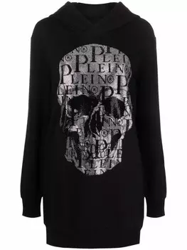 Philipp Plein платье с капюшоном и кристаллами, черный
