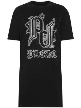 Philipp Plein платье с кристаллами и логотипом, черный