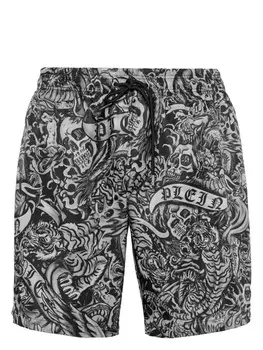 Philipp Plein плавки-шорты с кулиской и принтом Tattoo, черный
