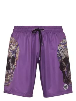 Philipp Plein плавки-шорты с кулиской и принтом Skull, фиолетовый