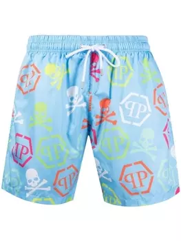Philipp Plein плавки-шорты с логотипом, синий