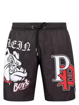 Philipp Plein плавки-шорты с принтом Bulldogs, черный